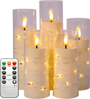 Flickering Flameless LED Candles 5 Pack Battery Operated Candles with Timer and Remote Embedded Star