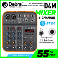 Debra 4-Channel DJ Console Audio Mixer With Bluetooth USB Sound Card 48V For PC Recording Microphone Live Streaming