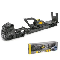 Diecast Truk Low Loader Volvo FH16 + Excavator Volvo Miniatur Alat Berat Konstruksi Cocok untuk Paja