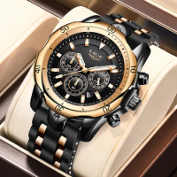 LIGE Fashion Big Dial Mens Watches Luxury Sport Waterproof Watch Men Clock Chronograph Quartz WristWatches Silicone Strap Watch