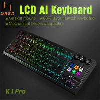 Papan kekunci permainan MRSVI K1 PRO dengan paparan LCD visual, AI, 80 kekunci, papan kekunci mekani