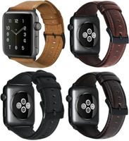 蘋果apple watch油蠟表帶iwatch1/2/3代皮質黑色金屬扣手錶帶 全館免運