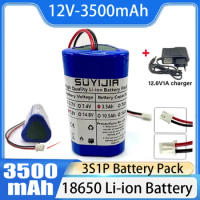 18650 3S1P 3500mAh Rechargeable Lithium Battery Pack 12V 3A Built-in BMS for Bluetooth Speaker Flashlight GPS Fascial Gun