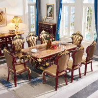 European style marble dining table rectangular villa dining table and chair combination
