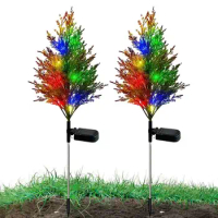 Solar Floor Lights Christmas Decoration | 2pcs Colorful Artificial Pine Garden Lights With Stakes | Waterproof LED Light Patio