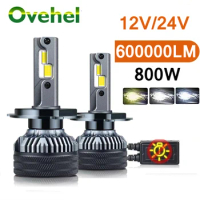 OVEHEL H7 H4 Led 600000LM 800W CANBUS Light For Car H1 H11 HB3 9005 6000K HB4 9006 6000K 4300K 12V 24V Truck Led Headlight Bulb