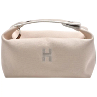 【Hermes 愛馬仕】經典Trousse Bride-A-Brac帆布拉鍊手提盥洗包(小-米色H103223M-BEIGE)