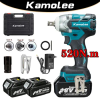 Kamolee Tool DTW285 520N.m High Torque Brushless Electric Impact Wrench 1/2 &amp; 1/4 Inch Compatible With Makita 18V Battery