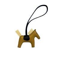 HERMES 愛馬仕 RODEO 特別款鬃毛拼色小羊皮鑰匙圈/吊飾/掛飾(金棕/黑/米)