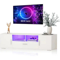 LED TV Stand with Drawers and Storage Cabinet,Modern High Gloss Entertainment Center for TVs Up to 70”,TV Console Table