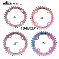 SNAIIL Chainring 104BCD Narrow Wide Single Speed Mountain Bike Round Chain Ring Bicycle Parts 32/34/36/38T Electroplate Color