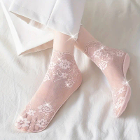 5-pair pack - Lace short socks for women, floral lace socks for girls, summer thin floral women's so