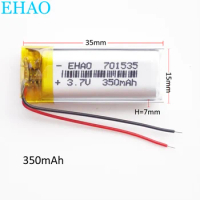 3.7V 350mAh Battery Lithium Polymer LiPo Rechargeable Battery 701535 For Mp3 GPS Headphone Smart Watch Led Light ElectronicPart