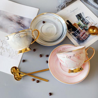 花茶杯套裝大理石紋歐式碟套裝家用簡約茶杯