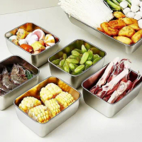 6pc Stainless Steel Fresh-Keeping Box With Sealed Lid Commercial Vegetable Small Ingredient Box Ice Storage Food Fruit Keep Box