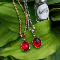 Kalung liontin Batu Kristal Alam Siam Merah Natural Aesthetic Pria & Wanita Bersertifikat Asli Set P