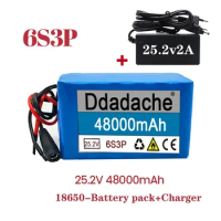 18650 Battery Pack New Original 6S3P25.2V48000mAh18650 Lithium Ion Rechargeable Battery+charger, Used for Electric Bicycle Moped