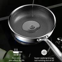 20/26CM Frying Pan Food Grade 304 Stainless Steel Non Stick Pan Honeycomb Pot Bottom Induction Cooker Gas Stove General Wok