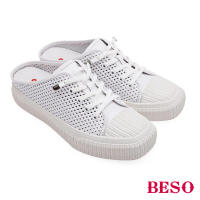 【A.S.O 阿瘦集團】BESO 質感羊皮壓紋編織沖孔方楦穆勒鞋(白色)