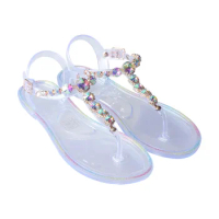 Summer Women Jelly Shoes Simple Color Diamond Fashion Transparent Flat Outdoor Leisure Beach Crystal Ladies Sandals Wholesale