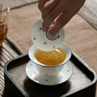 手繪三才蓋碗羊脂玉茶碗創意蒲公英大小號陶瓷敬茶泡茶碗茶具套裝