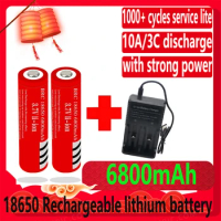 New Battery 3.7V 6800mAh BRC 18650 Rechargeable battery Lithium ion Lithium battery + 2 slots Charger shipped