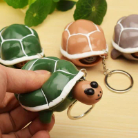 10pcs 6cm Cute Simulation Squishy Squeeze 3D Turtle Head Out Kids Adults Decompression Vent Funny Toys With Keychain