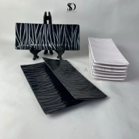 (6pcs / 1lusin) Piring Sushi & Dimsum – Melamin SNI SingaSingi | Oval 24x10 cm - Piring Sajian Hitam
