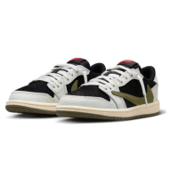【NIKE 耐吉】休閒鞋 倒鉤 Travis Scott x Air Jordan 1 Low OG Medium Olive 聯名款 男鞋(DM7866-200)