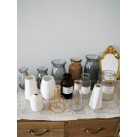 干花玻璃花瓶粗陶陶瓷花瓶北歐ins花瓶鏤空花瓶鮮花插花裝飾道具