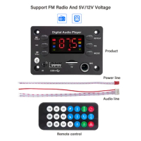 DC 5V 12V DIY MP3 WAV WMA Decoder Board 6.5mm Microphone Bluetooth 5.0 Car Audio USB TF FM Radio MP3 Player with Remote Control