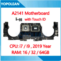 Tested A2141 Motherboard i7 i9 For MacBook Pro Retina 16" A2141 Logic Board 512GB 1TB With Touch ID 820-01700-A 2019