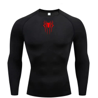 Spider Print Compression Shirt Men's Long sleeve Rash Gym Workout T-shirt Sports Quick-drying Unders