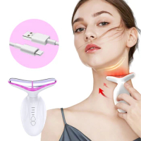Electric Neck Face Lifting Massager Hot Compress Double Chin Reducer Microcurrent LED Photon Skin Rejuvenation Neck Beauty Devic