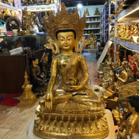 15 inch Tibetan Buddha Statue Ornament Pure Copper Gilt Buddha Statue 45cm high Buddha Statue