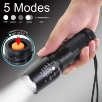 5 Mode Zoomable T6 Tactical Military LED Flashlight Waterproof Torch Outdoor Hunting Camping LED Flashlight 1000 Lumens