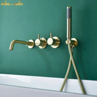 Brush gold brass bathtub faucet shower bathroom wall bathroom faucet shower furniture set shower mixer gold brass shower head