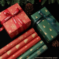 20pcs Wrapping Paper Christmas Gift Box Packing Paper Decorations Christmas Tree Snowflake Pattern Kraft Paper DIY Supplies