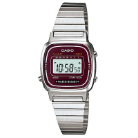 CASIO 經典復古風數位女腕錶(LA670WA-4)-酒紅框/24.6mm / 考試錶