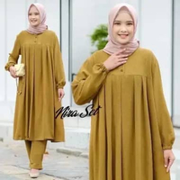 Baju Nira Long Tunik One Set Wanita Kuning