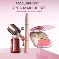 [Official] FOCALLURE 2PCS Makeup Set Prism Multi Glow Palette Highlighter & Contour & Blush & Lip Se