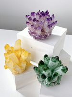 天然紫黃綠白水晶簇原石標本消磁觀賞礦石原石擺件家居辦公室裝飾