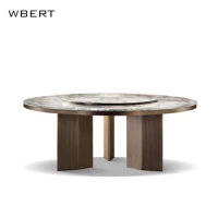 Wbert Italian Luxury Natural Marble Dining Table Villa Hotel Living Room With Turntable Round Solid Wood Table Legs Dining Table