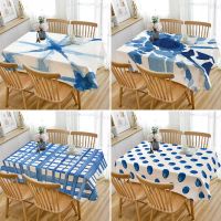 Blue tie-dye watercolor abstract washable tablecloth cotton-linen fabric for student dormitory and h