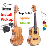 Ukulele 24 Inches Solid Spruce Deadwood Mini Electric Concert Acoustic Guitar 4 Strings Ukelele Install Pickup High-gloss Music