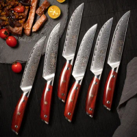 YARENH 6 Piece Steak Knife Set Damascus Premium Kitchen Knives Sharp Dinner Knives Cutlery Gift Professional Cutting Meat
