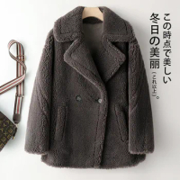 2023 Winter New Grain Sheep Fleece Coat for Women's Mid length Teddy Lamb Fur fur integrated fur coat