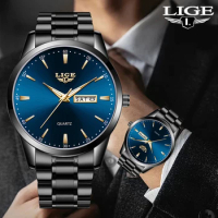 LIGE Top Brand Luxury Quartz Men Watch Fashion Business Stainless Steel Watch Luminous Waterproof Casual Sport Wristwatch Clocks