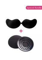 Kiss &amp; Tell Special Bundle Wing Seamless Push Up and Nipple Cover Pads Round Stick On Nubra in Black