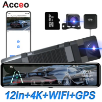 ACCEO A45P 4K Dashcam 12 Inch Sony IMX415 Car DVR Rear View Mirror Recorder Dash Cam With WIFI GPS Car Acesssories Black Box